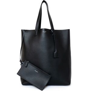 Saint Laurent Bold Shopper Leather Tote Bag Black.